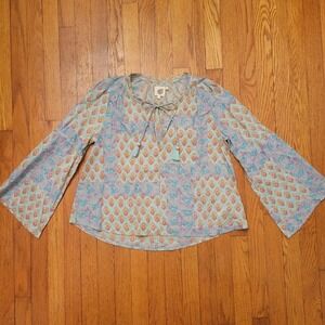 Anthro Lilka Floral SWEETEST DREAM S Boho Tassel Bell Sleeve Keyhole Top Fairy